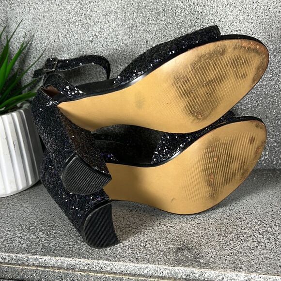 Betsey Johnson Black Rainbow Glitter Glissten Ankle Strap Sandal Block Heels 7.5 - Picture 9 of 10